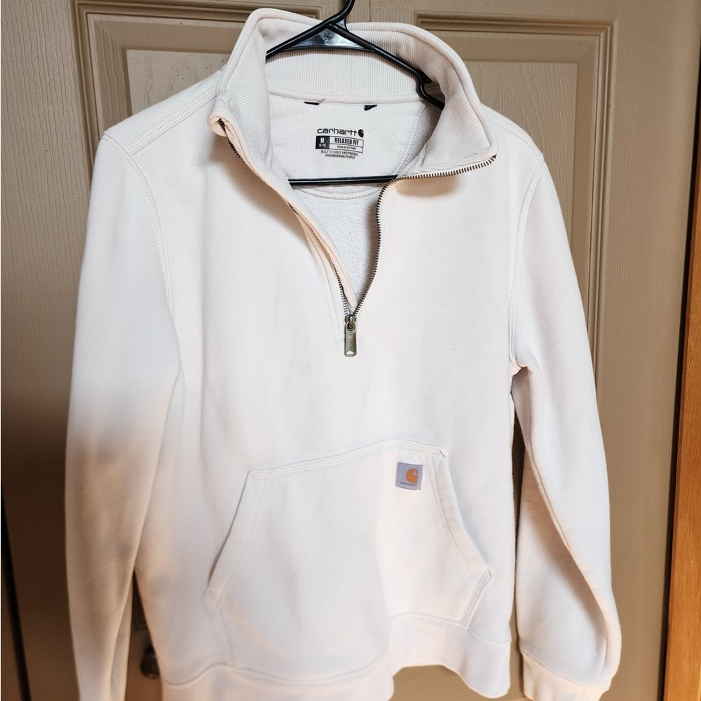 Carhartt white unisex medium quarter zip up sweater